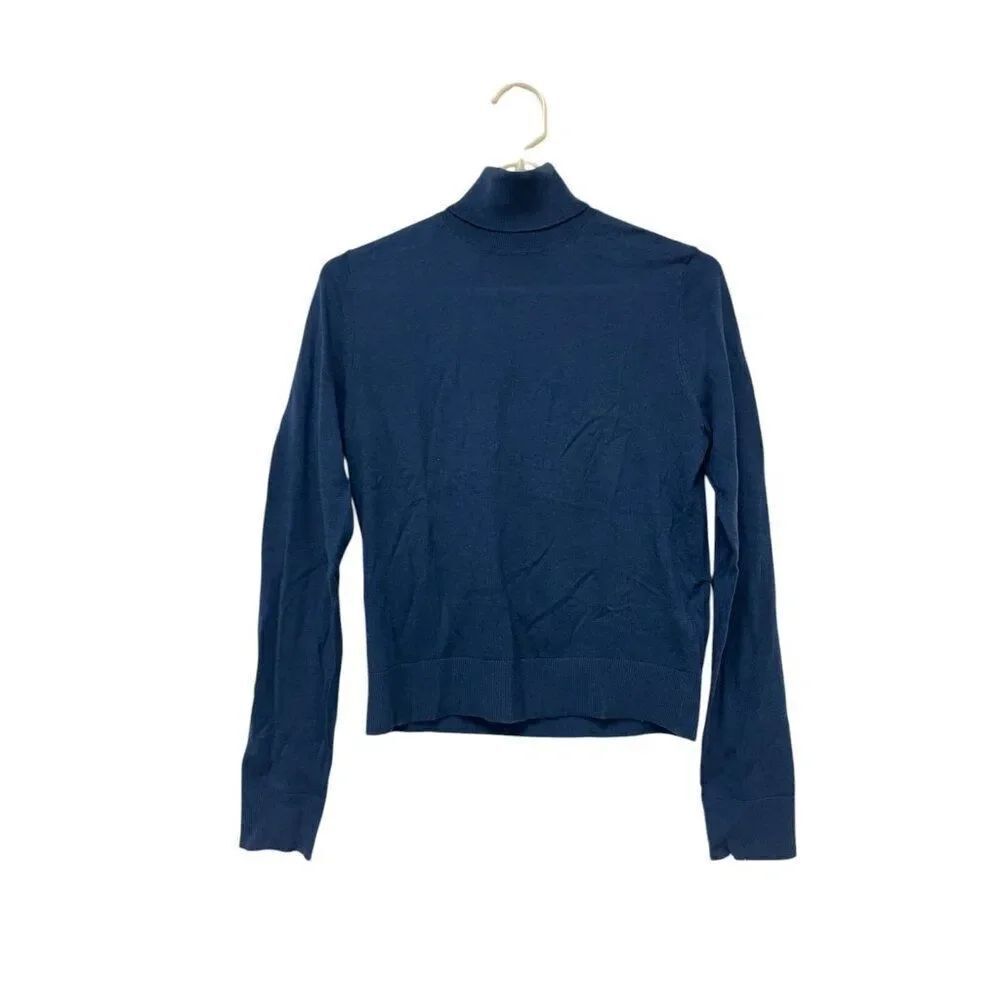 Massimo Dutti Womens Sweater S Small Blue Wool Cashmere Mock Neck NWOT
